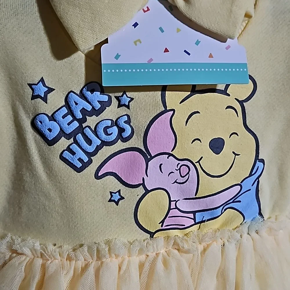 Disney Winnie the Pooh 3 pc set Yellow Dress, Hair Bow & Diaper Cover NWT